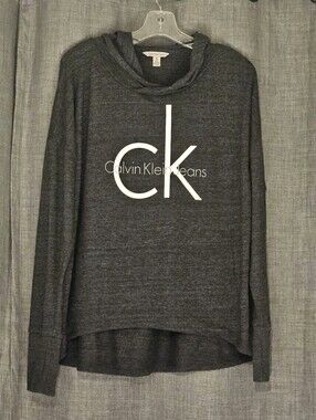 Calvin Klein Jeans Charcoal Gray Logo Pullover Hoodie Womens Size XL